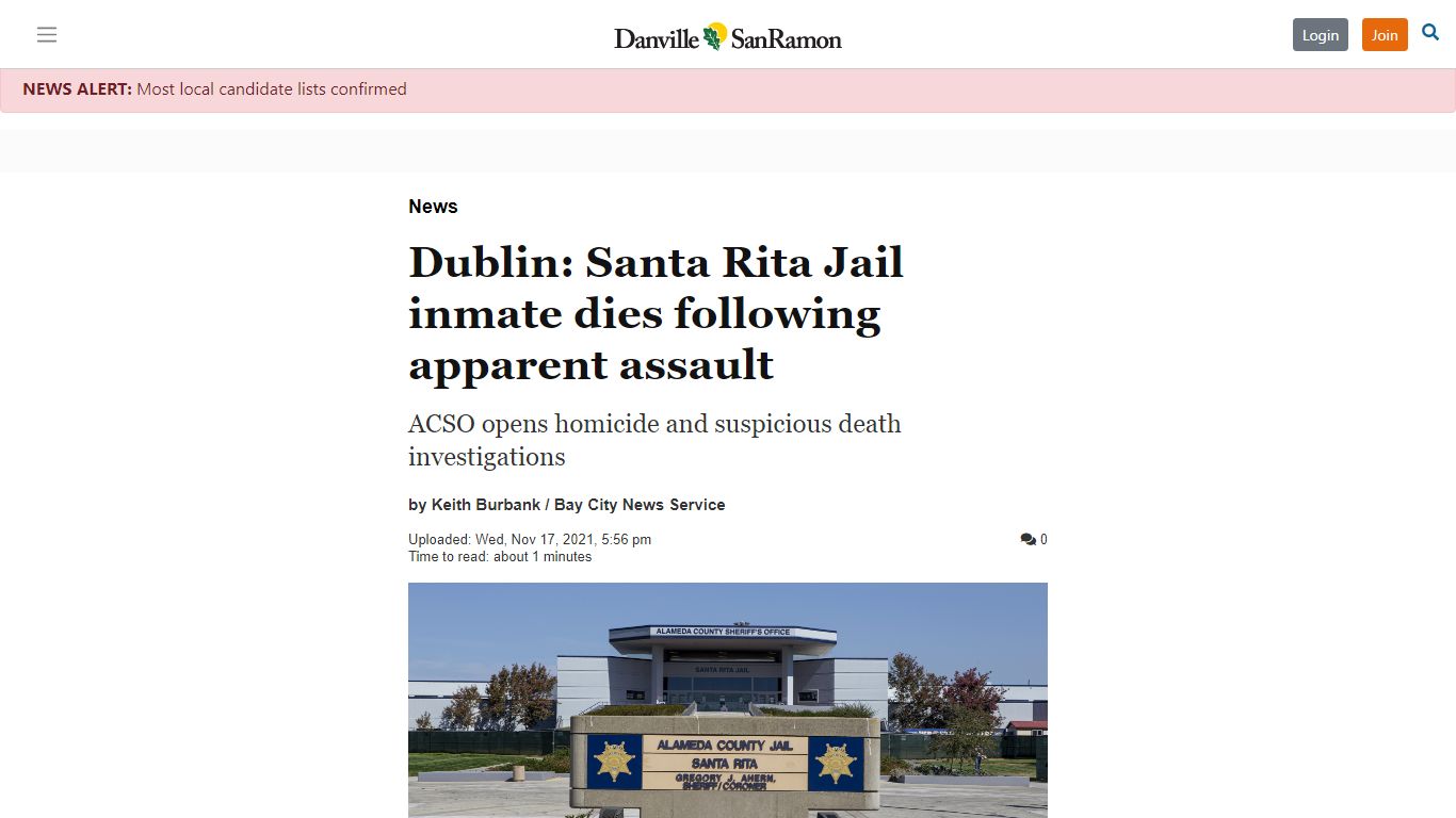 Dublin: Santa Rita Jail inmate dies following apparent ...